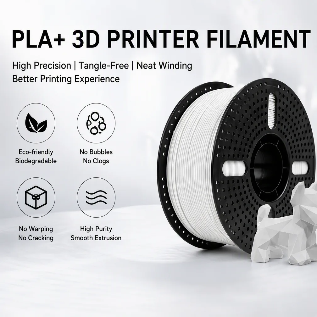 High Quality White PLA+ 3D Printer Filament 1.75mm Stable Output 3D Printing Material for Modeling Decor Smooth Surface PLA Plus