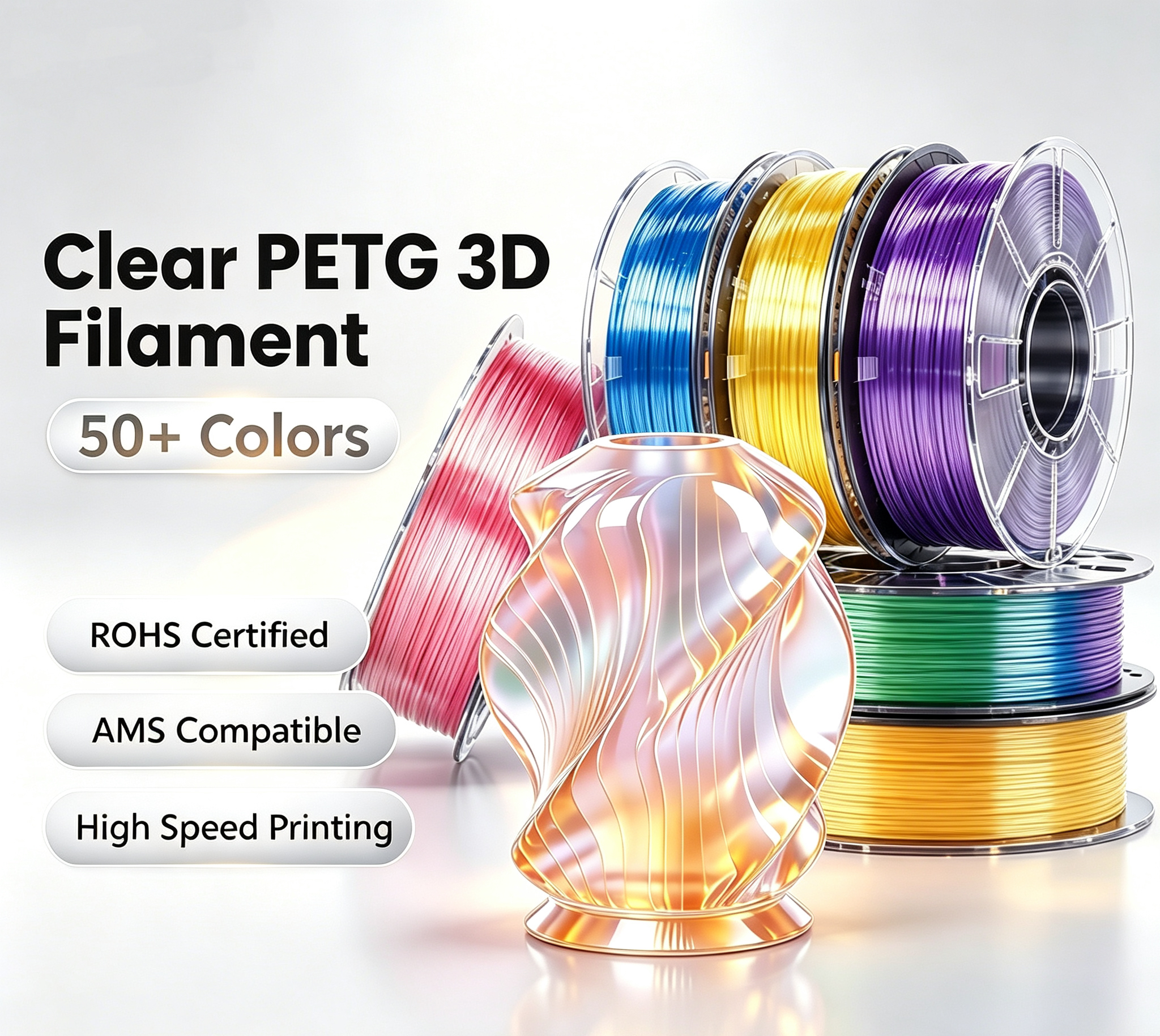 Clear Transparent PETG Filament 1.75mm 1kg, Crystal High Gloss PETG 3D Printer Consumables for Lampshade and Home Decor
